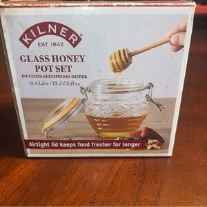 Kilner Honey Pot With Dipper 13.5 Fluid Ounces Glass Storage W /Clip Lid nwt